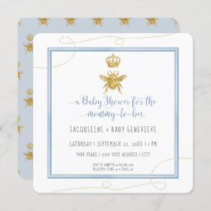 Mommy to Bee Gold Glitzer Blue Boy Baby Shower Einladung
