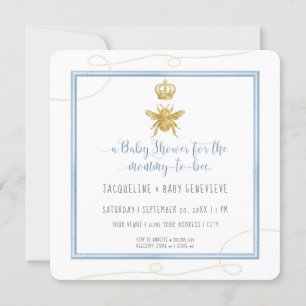 Mommy to Bee Gold Glitzer Blue Boy Baby Shower QR Einladung