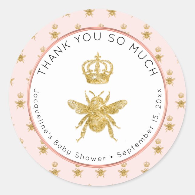 Mommy to Bee Gold Glitzer Crown Girl Baby Shower Runder Aufkleber (Vorderseite)