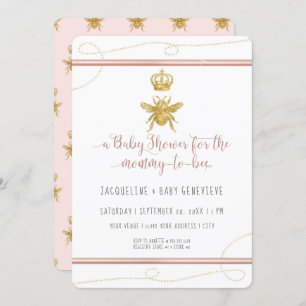 Mommy to Bee Gold Glitzer Pink Girl Baby Shower Einladung
