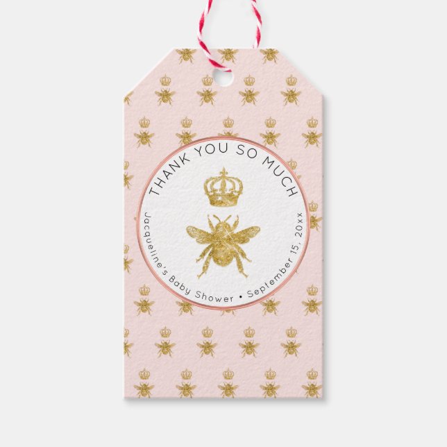 Mommy to Bee Gold Sparkle Crown Girl Baby Shower Geschenkanhänger (Vorderseite)