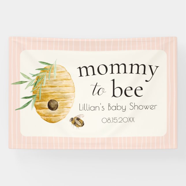 Mommy To Bee Honey Bee Pink Girl Baby Shower  Banner (Horizontal)