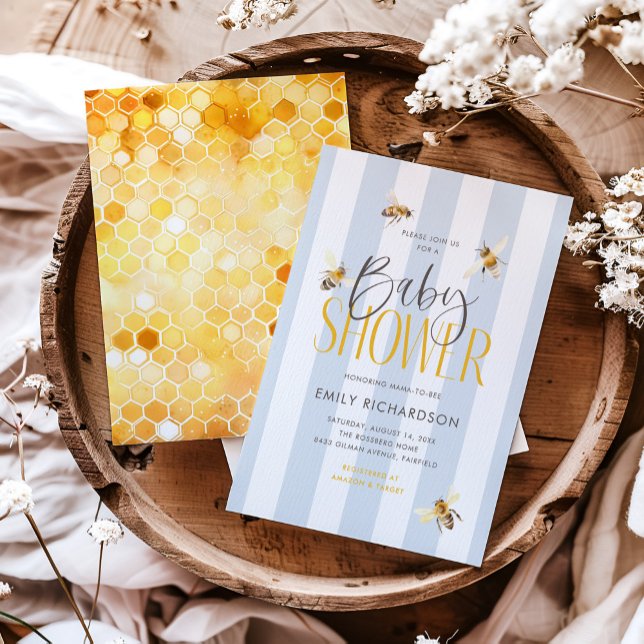 Mommy to Bee Honey Blue Baby Shower Einladung (Von Creator hochgeladen)