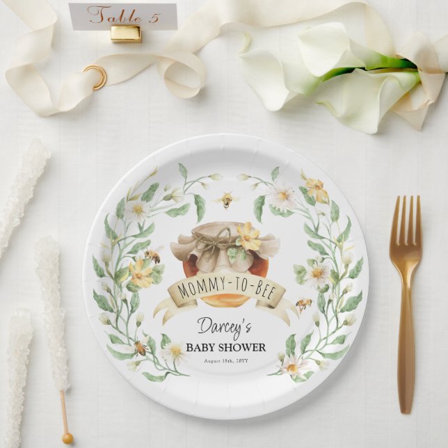 Mommy-to-Bee Honey Elegant Watercolor Baby Shower Pappteller (Hochzeit)