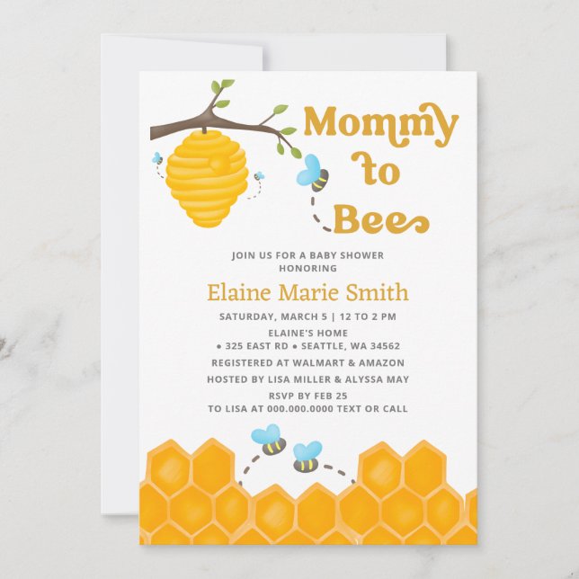 Mommy to Bee Niedlich Honey Bee Baby Shower Einladung (Vorderseite)