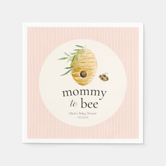 Mommy To Bee Striped Blush Pink Girl Baby Shower  Serviette (Vorderseite)