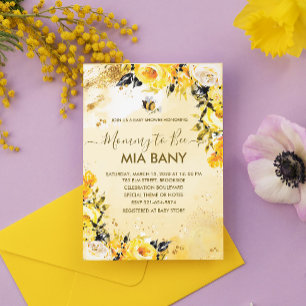 Mommy to Bee Watercolor Floral Funny Baby Dusche Einladung
