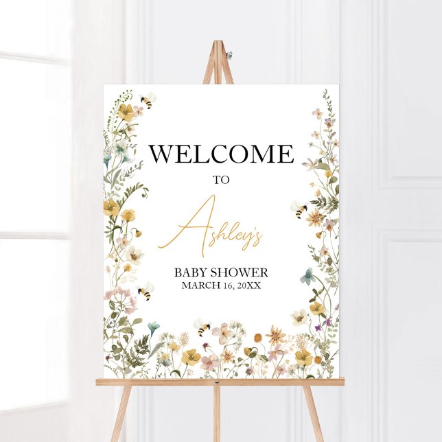 Mommy to Bee Wildblume Baby Dusche Willkommen Poster (Mom to Bee Gender Neutral Baby Shower Welcome Sign)