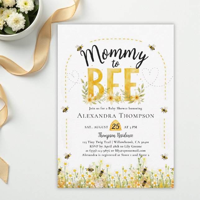 Mommy to Bee Wildflowers Floral Arch Baby Shower Einladung (bee baby shower theme invitation spring summer mommy wildflowers little honey watercolor floral)