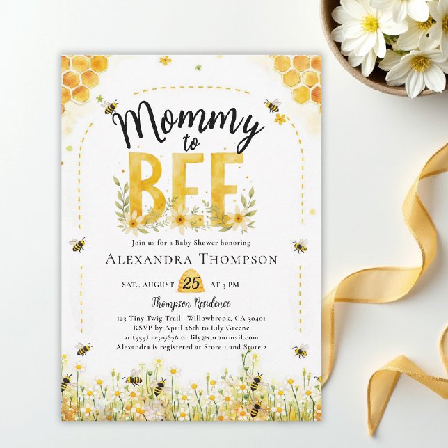 Mommy to Bee Wildflowers Honey Arch Baby Shower Einladung (bee baby shower theme invitation spring summer mommy wildflowers little honey watercolor elegant)