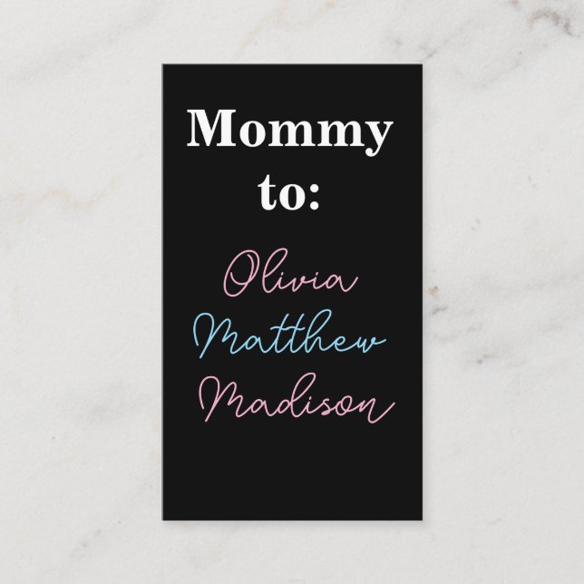 Mommy to: Pink Blue Kids Names Calling Card Telefonnummerkarte (Vorderseite)