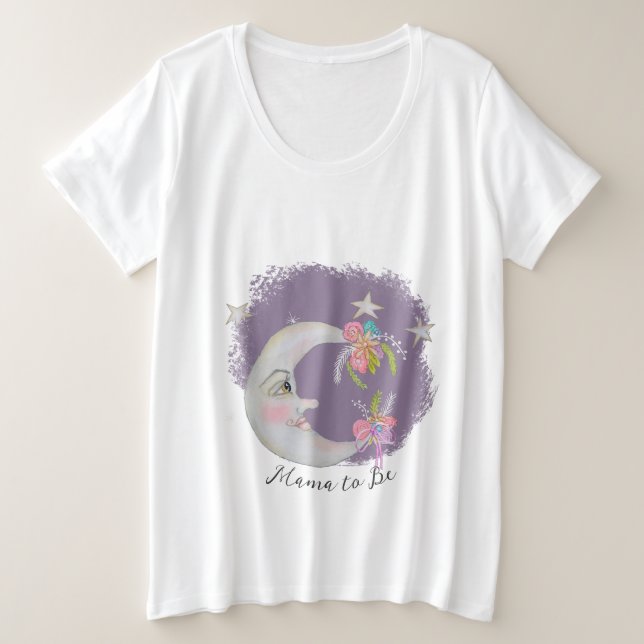 Mommy über den Mond Stars Lilac Baby Shower Große Größe T-Shirt (Design vorne)