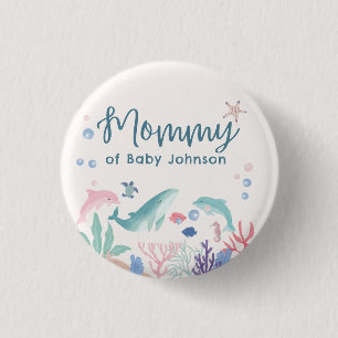 Mommy Watercolor unter der Sea Baby Dusche Button