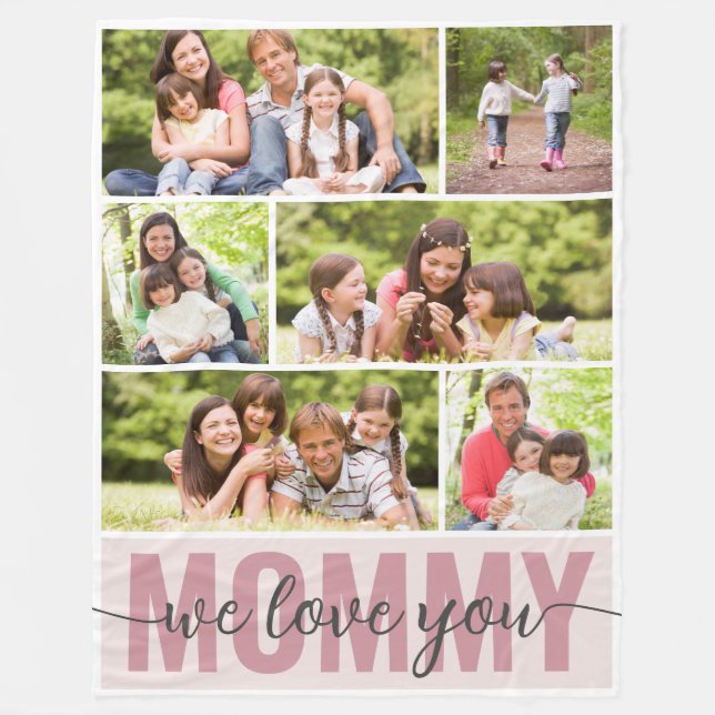 Mommy wir Liebe Sie Foto Collage Pink 6 Bilder Fleecedecke (Vorderseite)