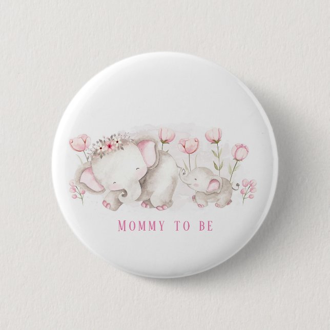 Mommy wird Elephant Pastel Girl Babydusche Button (Vorderseite)