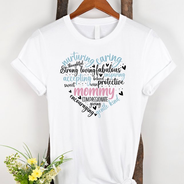 Mommy Word Cloud Blue and Pink Heart T-Shirt (Von Creator hochgeladen)
