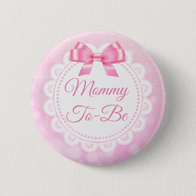 Mommy zu Baby-Dusche rosa Spitzentaste Button (Vorderseite)