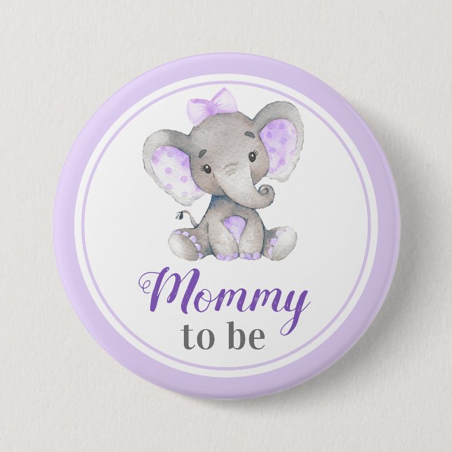 Mommy zu Baby Girl Elephant Shower New Mother Button (Vorderseite)