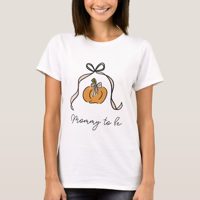 Mommy zu Halloween Pumpkin Ribbon Babydusche T-Shirt (Vorderseite)