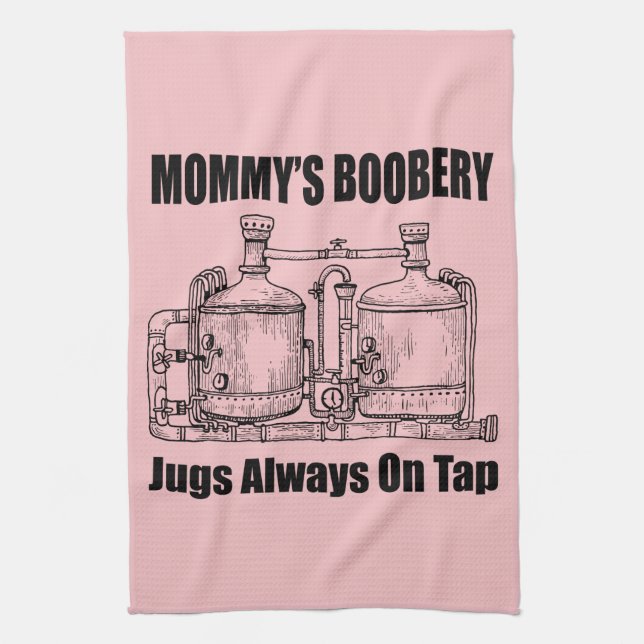 Mommy's Boobery Jugs immer Gestochen Geschirrtuch (Vertikal)
