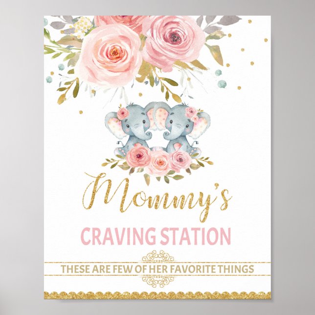 Mommy's Craving Station Elephant Twins Baby Shower Poster (Vorne)
