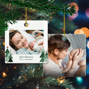Mommy's erstes Weihnachten Rustikale Bäume Foto Keramikornament