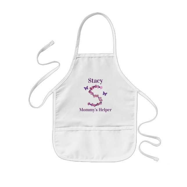 Mommy's Helper Pink Monogram S Blume und Perlen Kinderschürze (Vorne)
