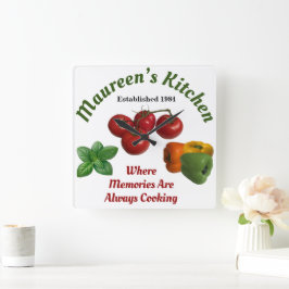 Mommy's Kitchen 'Add Your Name' Quadratische Wanduhr