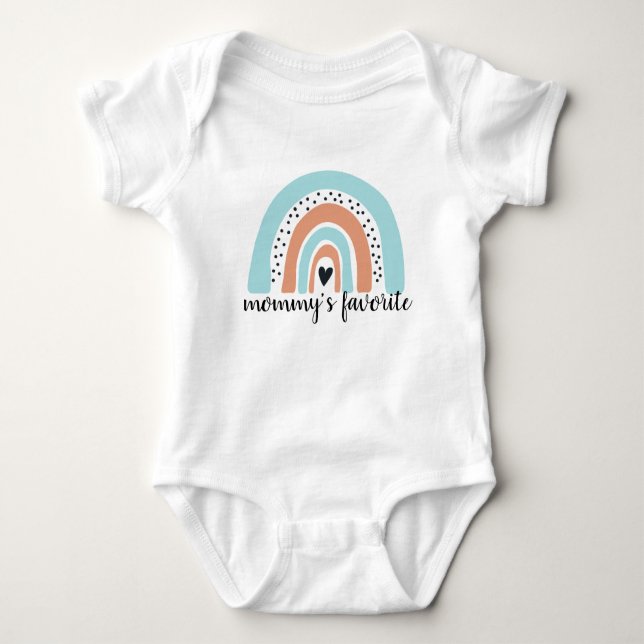 Mommy's Lieblings-Regenbogen Herz Blue Peach Baby Strampler (Vorderseite)