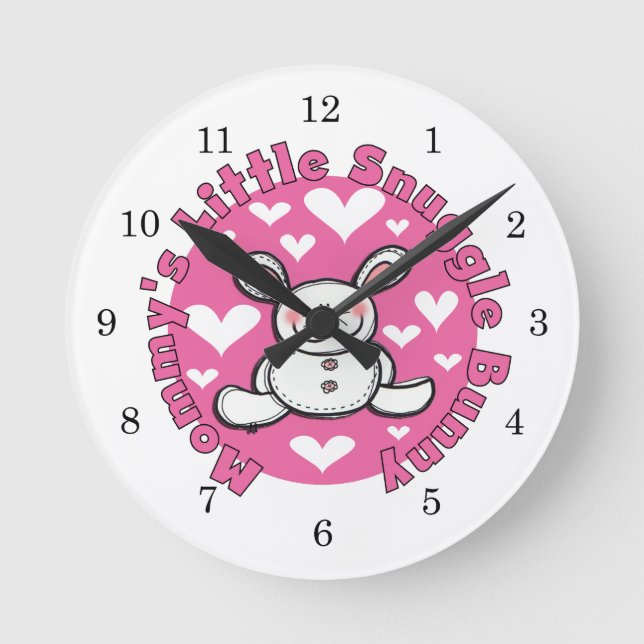 Mommy's Little Snuggle Bunny Runde Wanduhr (Vorderseite)