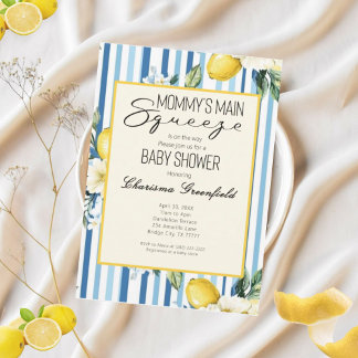 Mommys Main Squeeze Lemon Blue Boy Baby Shower Einladung