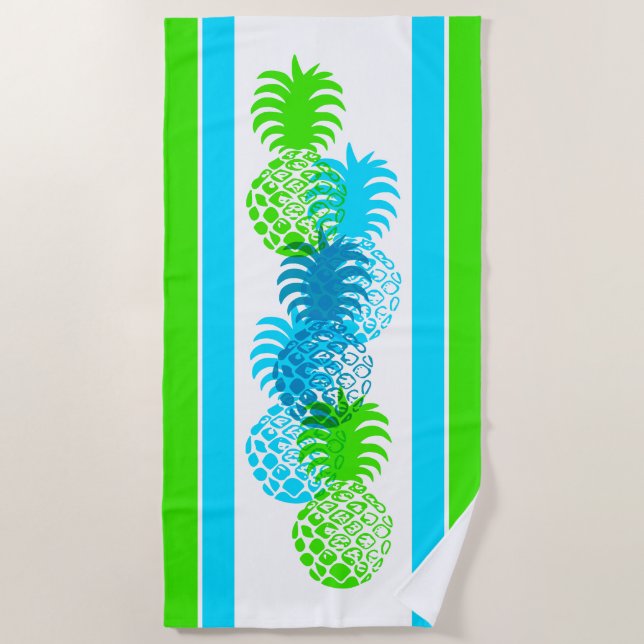Momona Ananas Hawaiian Striped Tropical - Cool Strandtuch (Vorderseite)