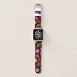 Momona Hawaiian Tropical Pineapse - Rosa - Schwarz Apple Watch Armband