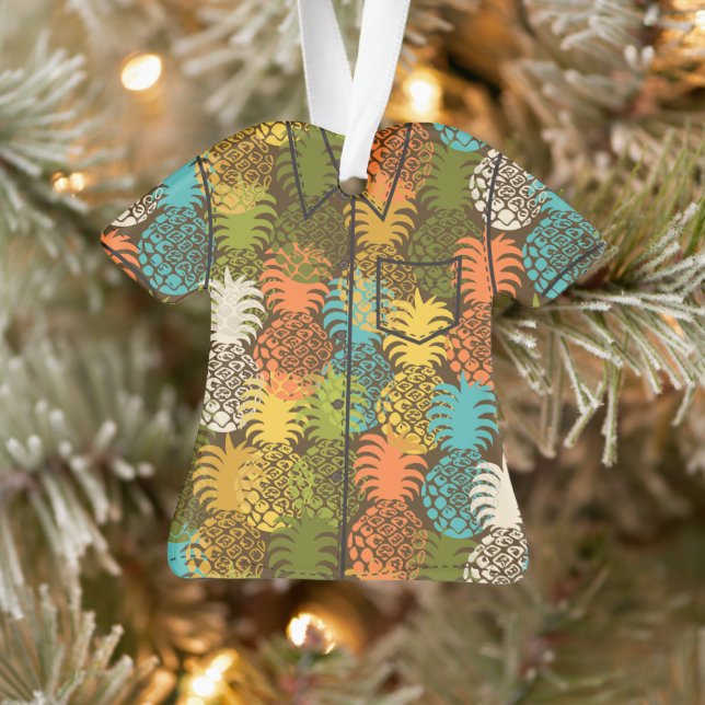 Momona Hawaiian Tropischer Ananas AlohaShirt-Gold Ornament (Baum)