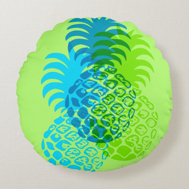 Momona Pineappel Hawaiian Tropical Reversible Rundes Kissen (Vorderseite)