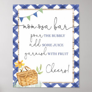 Momosa Bar Blue Gingham Picnic Babydusche Poster