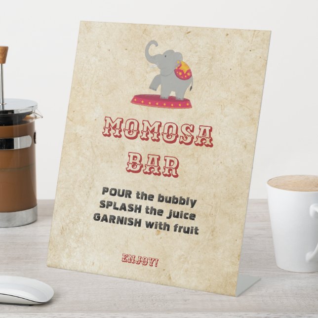 Momosa Bar Circus Vintag Elephant Act Kinderdusche Sockelschild (In Situ)