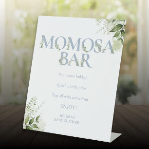 Momosa Bar Greenery Dusty Blue Babydusche Sockelschild