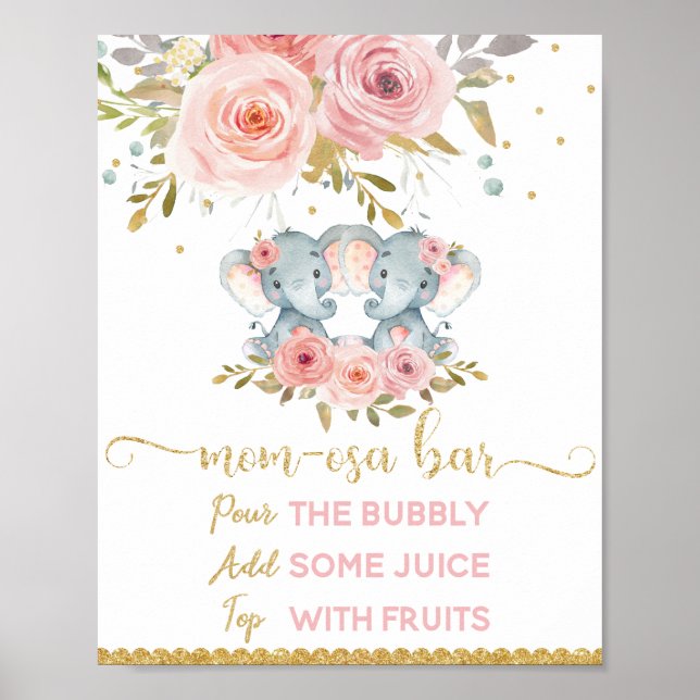 Momosa Bar Mimosa Bar Twins Elephant Baby Dusche Poster (Vorne)