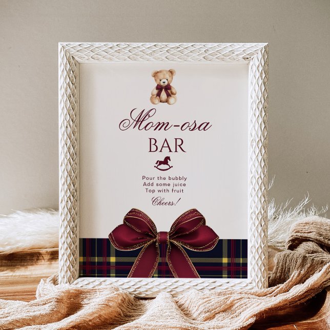 Momosa bar Red Bow Teddy Bear Plaid Poster (Von Creator hochgeladen)