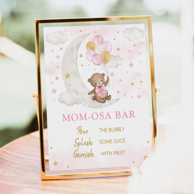 Momosa Bar Sign Moon Teddy Bear Pink Gold Balloons Poster (Von Creator hochgeladen)