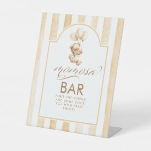 Momosa Bar Teddybär Beige Streifen Babyparty Sockelschild