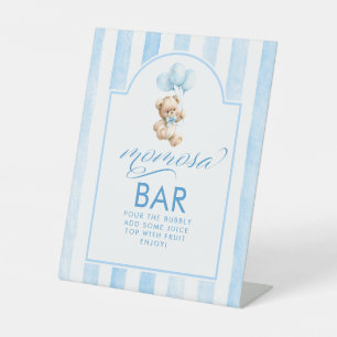 Momosa Bar Teddybär Blaue Streifen Baby Shower Sockelschild