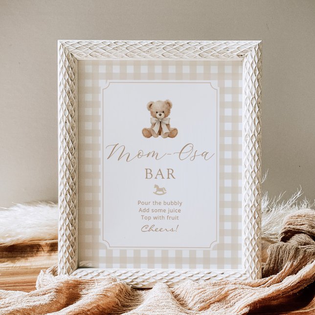 Momosa Bar Teddybär neutral Gingham Poster (Von Creator hochgeladen)