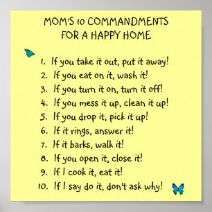 Mom's 10 Commandments Poster