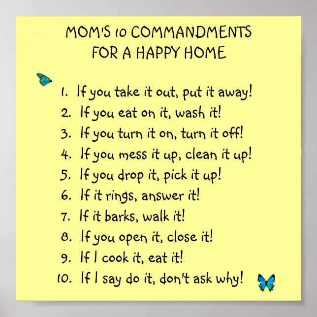 Mom's 10 Commandments Poster (Vorne)