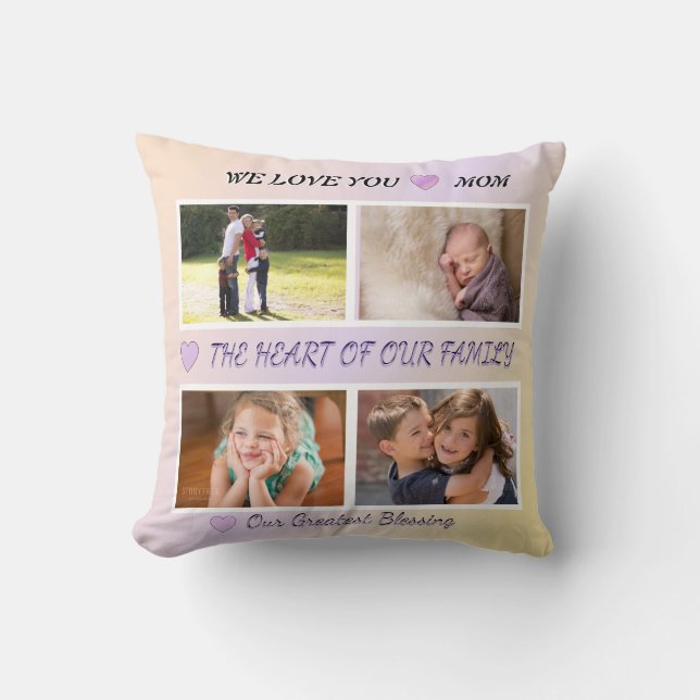 Mom's Blessing - 4 Photo Pastel Heart Tribute  Kissen (Vorderseite)