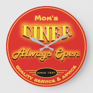 Mom's Diner or Any Name Neon Look Red - Große Wanduhr