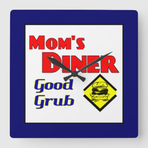 Mom's Diner Retro Kitchen Wall Clock Quadratische Wanduhr