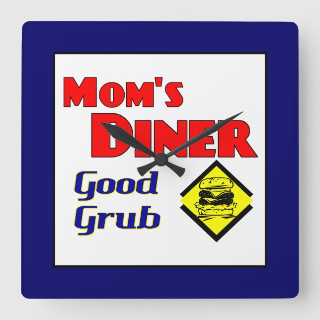 Mom's Diner Retro Kitchen Wall Clock Quadratische Wanduhr (Vorderseite)